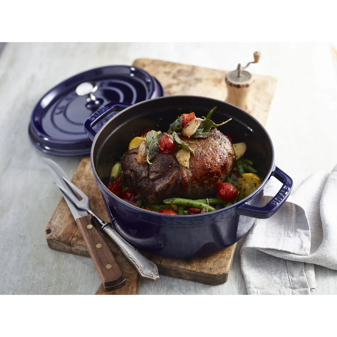 Staub Cocotte 24 Cm, Rund, Mørk-Blå, Støbejern - Billede 6