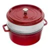 Staub Cocotte Med Dampindsats 26 Cm, Rund, Kirsebærrød, Støbejern