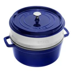 Staub Cocotte Med Dampindsats 26 Cm, Rund, Mørk-Blå, Støbejern