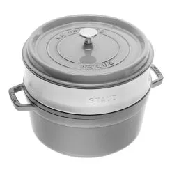 Staub Cocotte Med Dampindsats 26 Cm, Rund, Grafitgrå, Støbejern