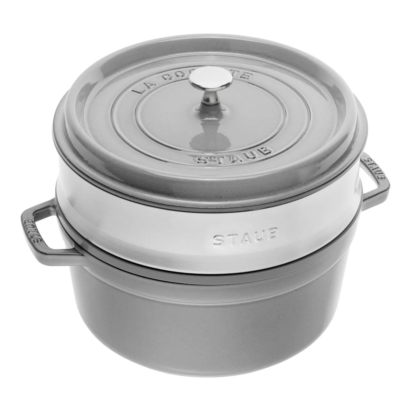 Staub Cocotte Med Dampindsats 26 Cm, Rund, Grafitgrå, Støbejern
