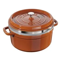 Staub Cocotte Med Dampindsats 26 Cm, Rund, Kanel, Støbejern
