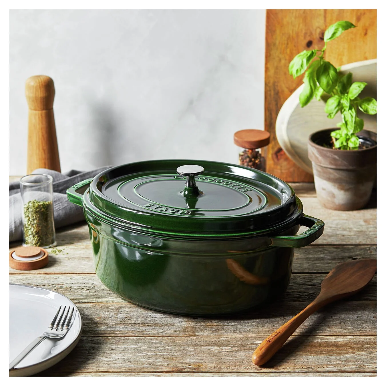 Staub Cocotte 31 Cm, Oval, Basilikum-Grøn, Støbejern - Billede 4